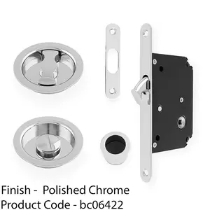 Sliding Pocket Door Lock & Latch Set - Polished Chrome Round Forend Finger Pull