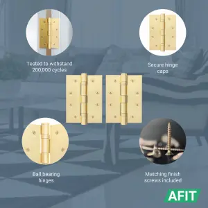 AFIT Satin Brass Door Hinges - 4 Inch / 102mm  Internal Fire Door Hinges - 1 Pair