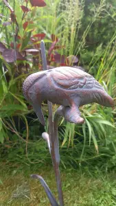 Kingfisher on Reeds Garden Ornament Sculpture with an Aged Bronze Finish