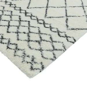 Cream Grey Geometric Luxurious Modern Shaggy Easy To Clean Rug Dining Room-80cm X 150cm