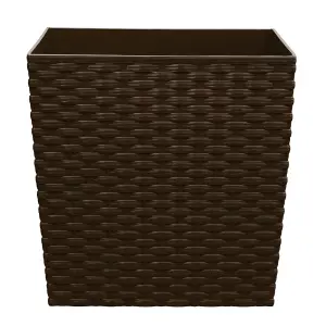 simpa 2PC Brown 7L Cubie Rattan Plastic Planters - 19cm (H) x 19cm (W) x 19cm (D)