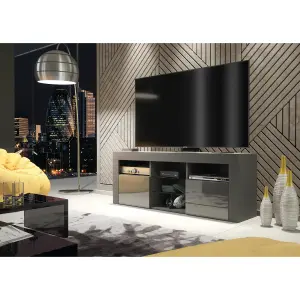 TV Unit 145cm Modern Dark Grey with High Gloss Doors - Creative Furniture