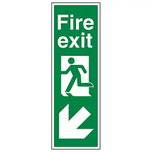 Fire Exit Arrow DOWN LEFT Sign - Portrait Adhesive Vinyl - 100x300mm (x3)