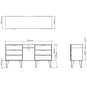 Linear Ready assembled Matt duck egg & white Media unit with 2 shelves & 6 drawers, (H)152cm x (W)74cm x (D)39.5cm