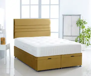 Mustard Plush Foot Lift Ottoman Bed With Memory Spring Mattress And  Horizontal Headboard 2FT6 Small Single