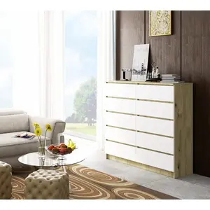 Sideboard, Chest Of Drawers 10 Drawers, Contemporary Chest Of Drawers, Modern Living Room Furniture 121 x 120 x 40 cm Natural Oak/White