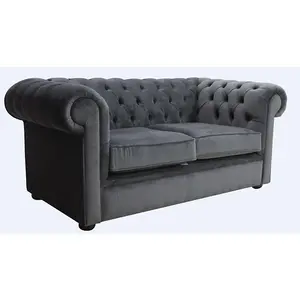 Chesterfield 2 Seater Sofa Amalfi Anthracite Black Velvet Fabric In Classic Style