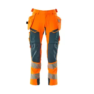 Mascot Accelerate Safe Trousers with Holster Pockets - Hi-Vis Orange/Dark Petroleum   (32.5) (Leg Length - Long)