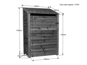 Wooden tool store, garden storage W-119cm, H-180cm, D-88cm - brown finish