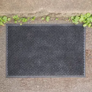 Nicola Spring Heavy Duty Rubber Door Mat - 60cm x 40cm - Black - Classic