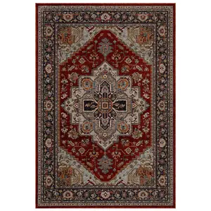 Luxurious Easy to Clean Bordered Floral Traditional Red Persian Rug for Living Room & Bedroom-160cm X 235cm