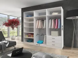 Bedroom Sliding Wardrobe with LED - Storage Space & Sleek Design comes in Width 100cm/120cm/150cm/180cm/203cm/250cm (Oak, 250cm)