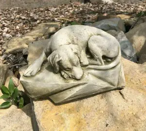 Sleeping Dog Stone Statue Outdoor Garden Ornament Puppy Dog Sculpture