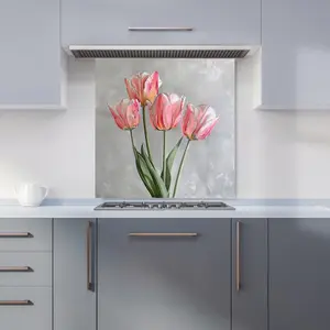 Painted Pink Tulips Kitchen Splashback