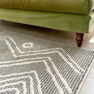 Grey Cream Moroccan Berber Diamond Geometric Living Area Rug 60x110cm