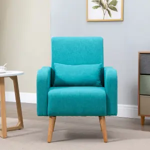 HOMCOM Accent Chair Linen-Touch Armchair Upholstered Leisure Lounge Sofa Club with Pillow & Wood Legs - Teal