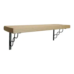 Solid Wood Handmade Rustical Shelf Unprimed 225mm 9 inch with Black Metal Bracket WPRP Length of 180cm