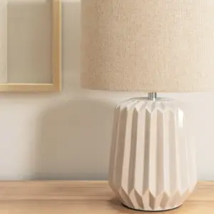 ValueLights Zak Pair of - Stone Natural Textured Ceramic Bedside Table Lamp with Drum Shade