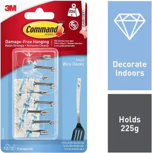 Command 9 Small Clear Wire Hooks with 12 Clear Strips Value Pack