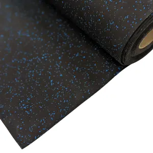 Gym Rubber Flooring Crumb Matting  - Blue Fleck- 1m Wide -7m Long-  5MM Thick - Durable- Non Slip