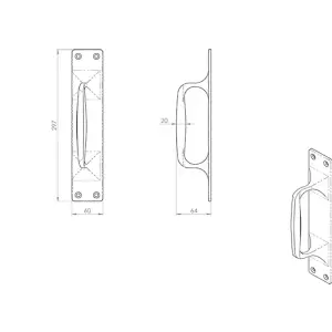 2x One Piece Door Pull Handle on Backplate 297mm Length Polished Brass