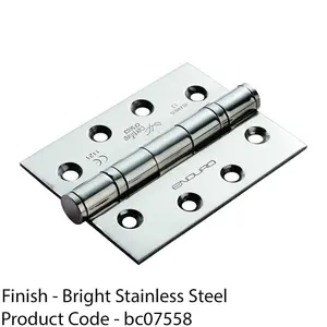 3 Pack - Grade 13 Ball Bearing P Hinge - 102 x 76mm Bright Stainless Steel