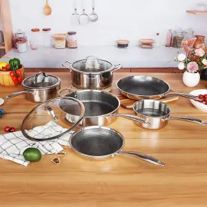 URBNCHEF 28cm Diameter 6Pc Non Stick Stainless Steel Induction Frying Pan Saucepan Casserole Set