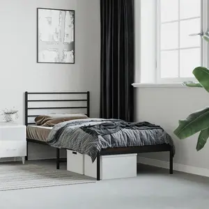 Berkfield Metal Bed Frame with Headboard Black 90x190 cm 3FT Single