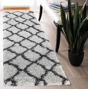 Moroccan Berber Shaggy Rugs Living Room Trellis Dark Cream 60x220 cm