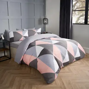 Geometric Pinsonic Duvet Cover Bedding Set Pillowcase Quilt, Blush - Double