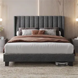 Yaheetech Bed Frame with Channel Tufted Headboard - Dark Grey / King