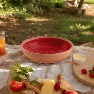 Purely Home Rustic Swirl Red Melamine 12 Piece Outdoor Dinnerware Set for 4