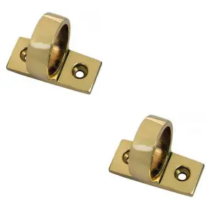 2 PACK - Horizontal Fixed Ring Sash Window Lift Handle 44 x 12mm 22mm Dia Polished Brass