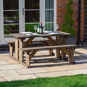 Tinwell 7ft Picnic Bench - L213 x W150 x H72 cm - Rustic Brown