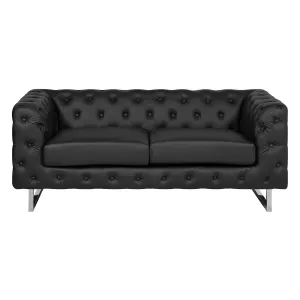 2 Seater Faux Leather Sofa Black VISSLAND