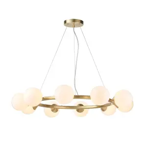 Luminosa Grosseto Globe Pendant Ceiling Light Satin Brass Plate, Gloss White Glass