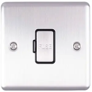 2 PACK 13A DP Unswitched Fuse Spur SATIN STEEL Black Mains Isolation Wall Plate