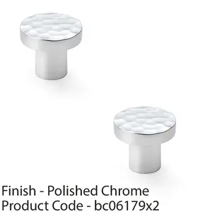 2 PACK - Slim Hammered Door Knob Polished Chrome 30mm Round Cupboard Cabinet Pull Handle