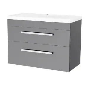 Nes Home Nanuya Wall Hung Cabinet 2 Drawer 800mm Basin Vanity Unit Steel Grey