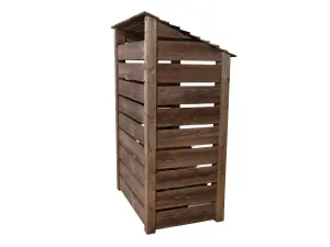 Slatted wooden log store with door and kindling shelf W-119cm, H-180cm, D-88cm - brown finish