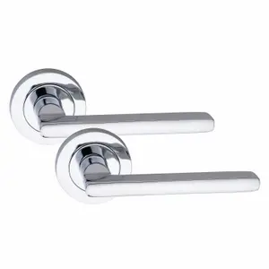 1 Pair Leon Design Door Handles Polished Chrome Finish - Golden Grace