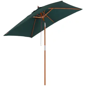 Outsunny Wooden Patio Umbrella Market Parasol Outdoor Sunshade 6 Ribs Green