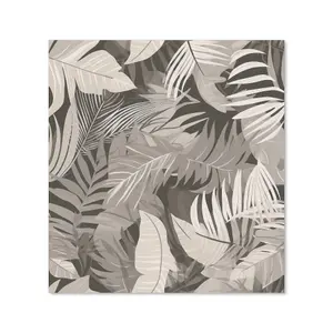 Grey Brown Tropical Leaves Premium Glass Kitchen Splashback W600mm x H750mm