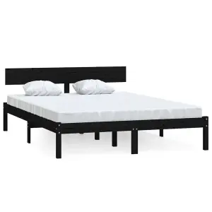 Berkfield Bed Frame Black Solid Wood Pine 150x200 cm King Size