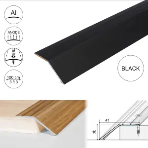 A47 41mm Anodised Aluminium Door Threshold Ramp Profile - Black, 1.0m