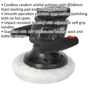 Powerful 240mm Cordless Orbital Polisher with Lithium-ion Battery