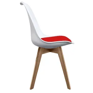 Soho White & Red Plastic Dining Chair with Squared Light Wood Legs