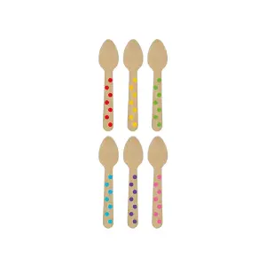 Amscan Rainbow Dots Disposable Spoons (Pack of 12) Wood/Multicoloured (One Size)