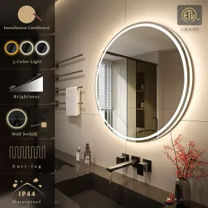 3-Color LED Round Bathroom Vanity Mirror 50CM x 50CM