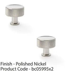 2 PACK - Round Knurled Door Knob 35mm Diameter Polished Nickel Radio Cupboard Pull Handle